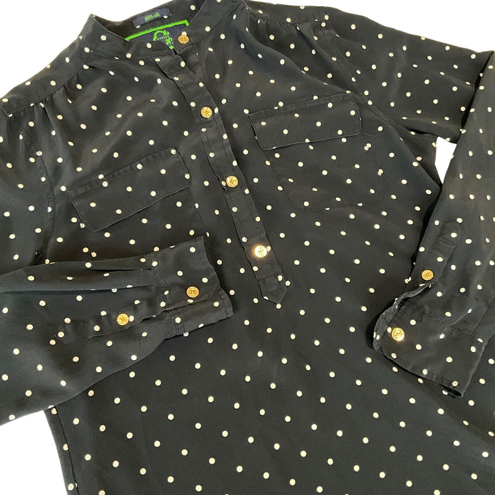 C Wonder Silk Polka Dot Long Sleeve Top Button‎ Down Blouse Small